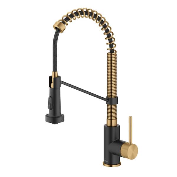 KRAUS Bolden Single Handle Commercial Style 18-Inch Pull-Down Kitchen Faucet in Brushed Brass/Matte Black