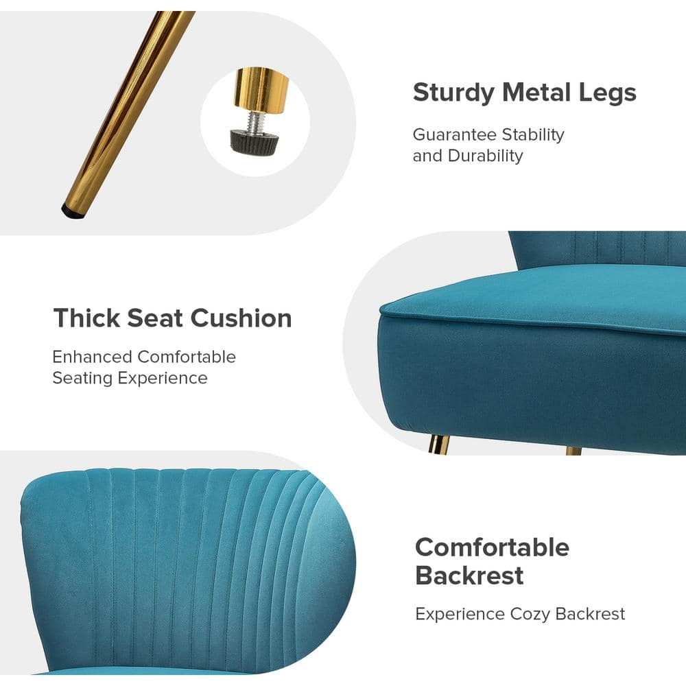 Elegant Blue Velvet Accent Chair Set with Gold Legs