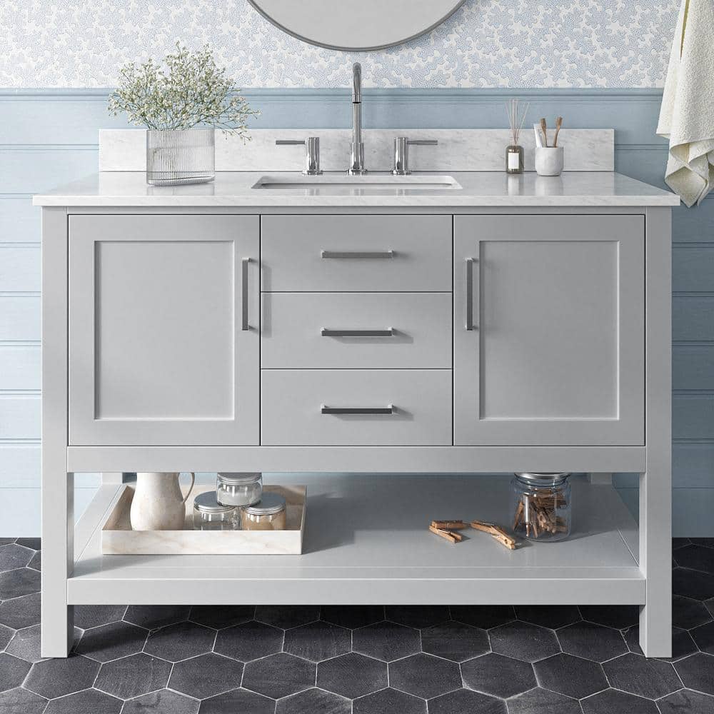 Bayhill 48 in. Single Sink Freestanding Bathroom Vanity in Gray with 0.75 in. Carrara White Marble Top price history on PriceWatchPro