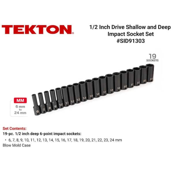 TEKTON 3/8 in. Drive Deep 6-Point Impact Socket Set, 19-Piece (6