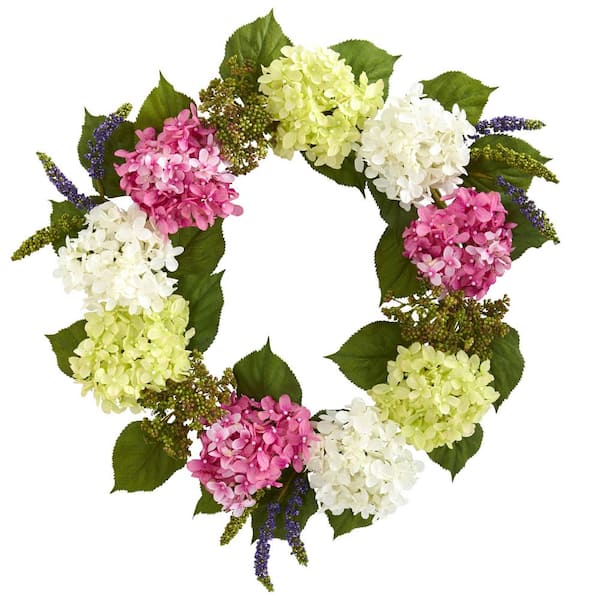 Nearly Natural 23 in. Indoor Hydrangea Artificial Wreath 4312 - The ...