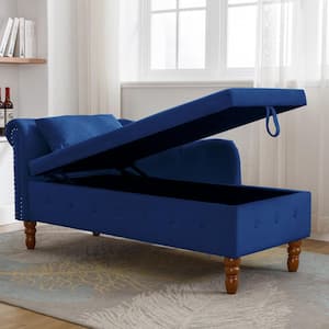 58.26 in. W x 27.9 in. D x 28.3 in. H Navy Blue Linen Cabinet with Velvet Upholstered Chaise Lounge and Pillow