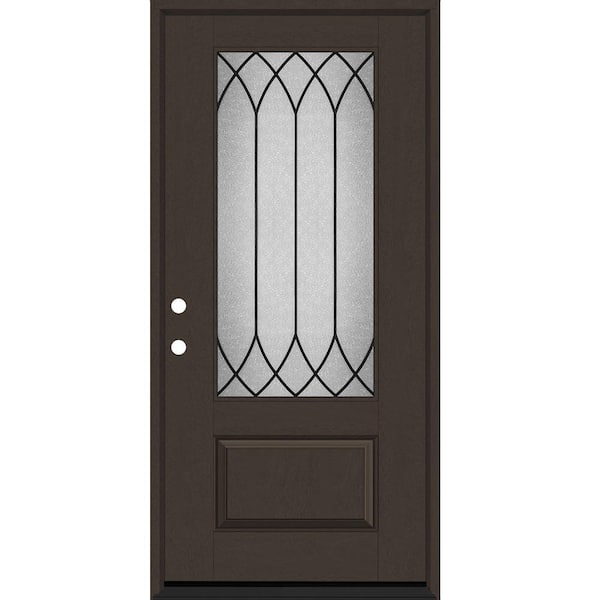 Regency 36 in. x 80 in. 3/4 Lite Spire Decorative Glass RHIS Hickory Stained Fiberglass Prehung Front Door