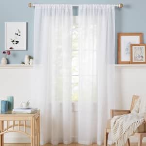 Estate View White Solid Sheer 38 in. x 96 in. Rod Pocket Tab Top Curtain Panel (Set of 2)