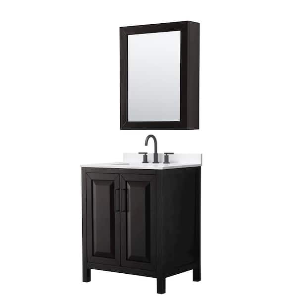 Wyndham Collection Daria 30 in. W. x 22 in. D x 35.75 in. H Single Bath Vanity in Dark Espresso with White Quartz Top and Medicine Cabinet