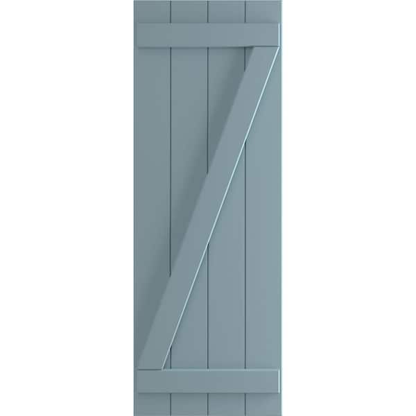Ekena Millwork 21-1/2 in. x 39 in. True Fit PVC 4-Board Joined Board and Batten Shutters with Z-Bar, Peaceful Blue (Per Pair)