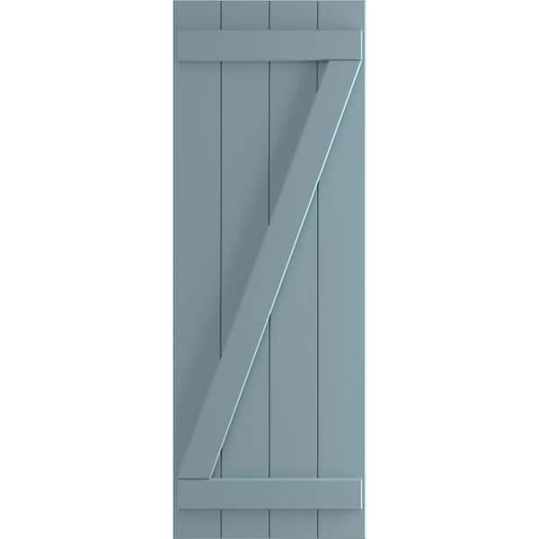 Ekena Millwork 21-1/2 in. x 67 in. True Fit PVC 4-Board Joined Board and Batten Shutters with Z-Bar Pair in Peaceful Blue