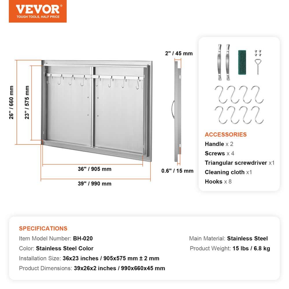 Stainless Steel Double BBQ Access Door with Hooks