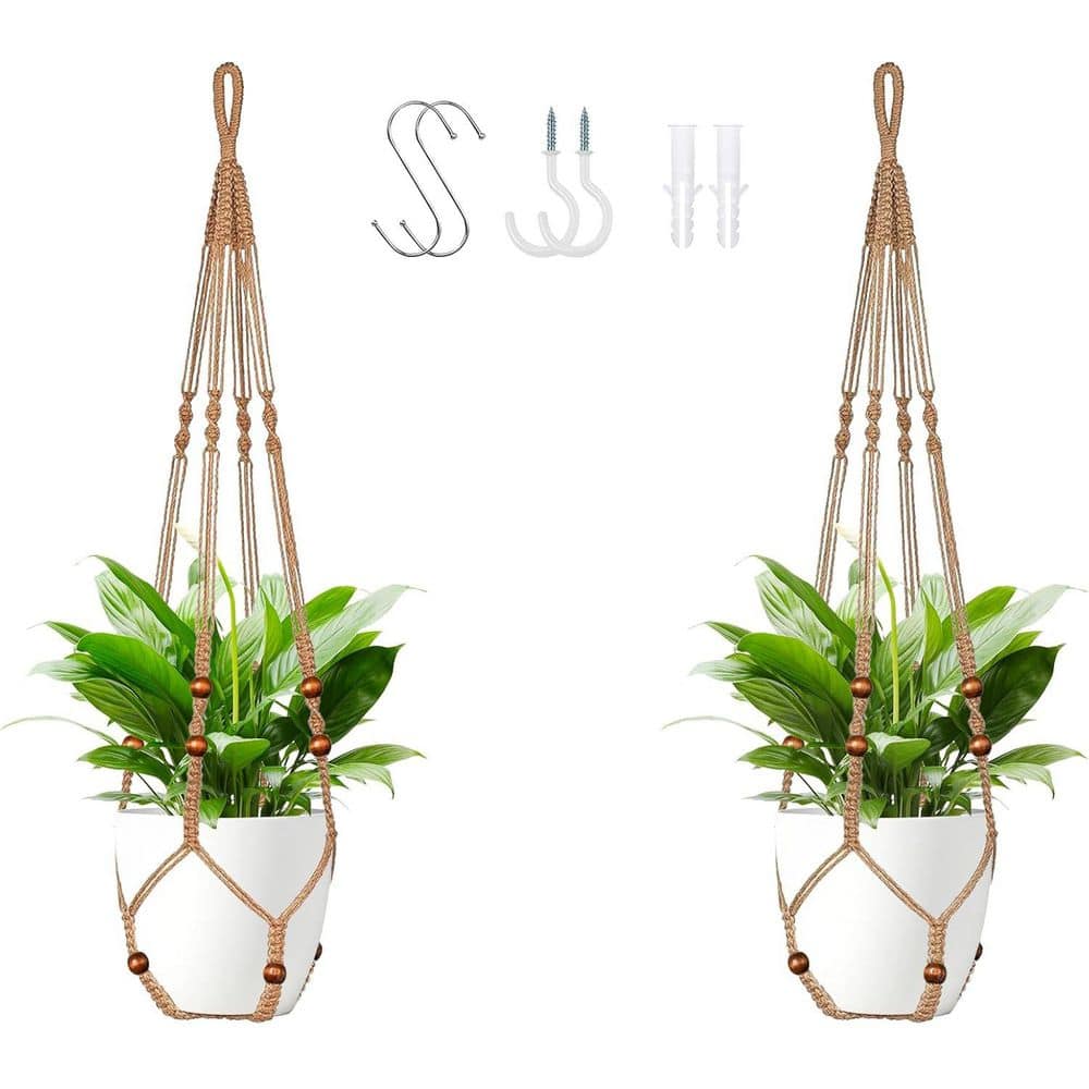 2P-35 in. Macrame Brown Plant Fiber Hanger with Wood Beads - Boho Indoor/Outdoor Flower Pot Holder (Pot Not Included) price history on PriceWatchPro