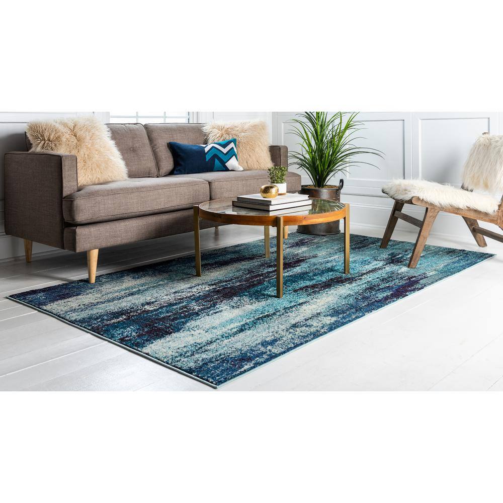 Blue and Gray Abstract Rectangular Area Rug