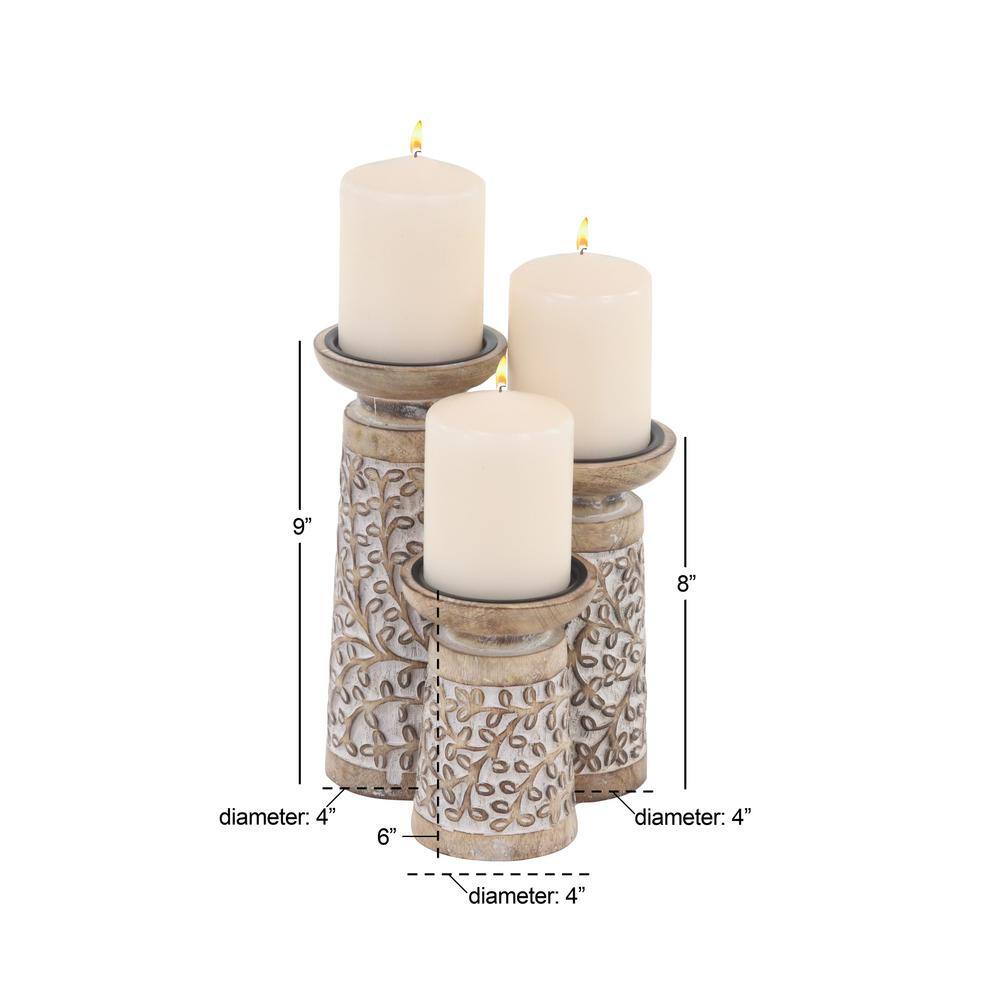 Winter Whisper Mango Wood 3-Piece Candlestick Set