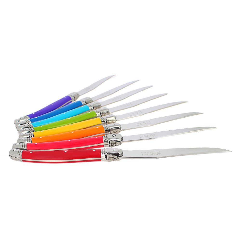 French Home Laguiole Steak Knives, Rainbow Colors, 8-Piece Set (Set of 8)