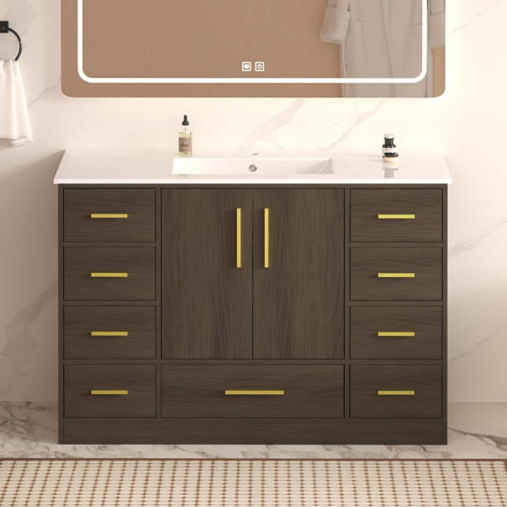 48in Dark Brown Bathroom Vanity with Soft Close Doors & Nine Drawers price history on PriceWatchPro