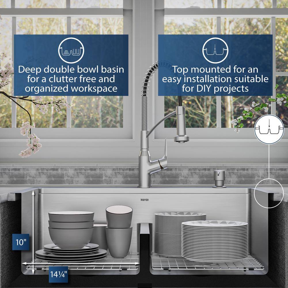 Elite 33'' Double Bowl Stainless Steel Kitchen Sink