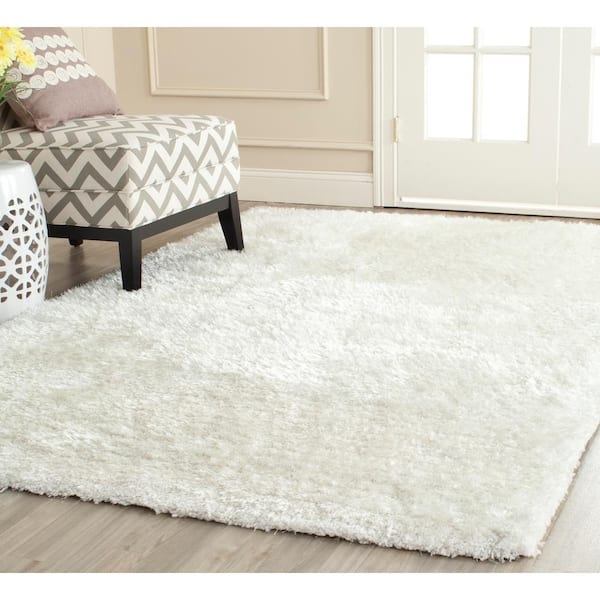 South Beach Shag Snow White 6 ft. x 9 ft. Solid Area Rug