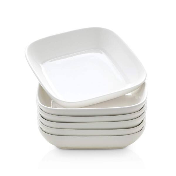 30 fl. oz. White Porcelain Square Pasta Salad Bowls 8.1 in. Lead-Free Dinnerware (Set of 6)