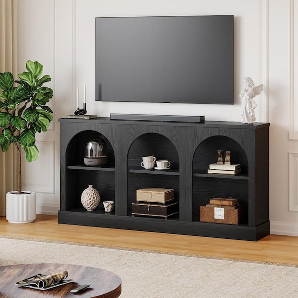 Ezlynn Black TV Stand Entertainment Center Fits TVs Up to 50 to 65 in. with 3 Tier Storage for Home Living Room Bedroom