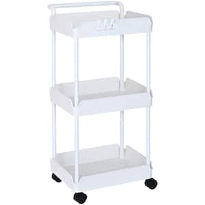 3-Tier Rolling Utility Cart Multi-Functional Storage Trolley with Handle and Lockable Wheels 99 lbs. Capacity (White)