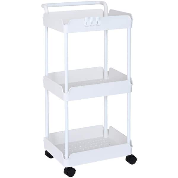 99 lbs. Capacity 3-Tier Rolling Utility Cart Multi-Functional Storage Trolley with Handle and Lockable Wheels (White)