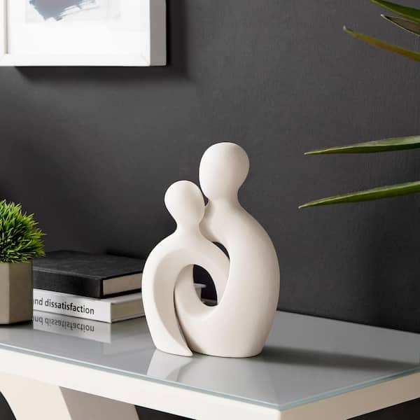 DANYA B Hans Cream Abstract Intersecting Circle Tender Couple Decorative Accent Matte Ceramic Sculpture Figure