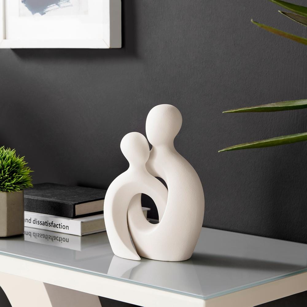 DANYA B Hans Cream Abstract Intersecting Circle Tender Couple Decorative Accent Matte Ceramic Sculpture Figure