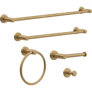 Wake 5-Piece Bath Accessory Set 18, 24 in. Towel Bars, Toilet Paper Holder, Towel Ring, Towel Hook in Satin Gold