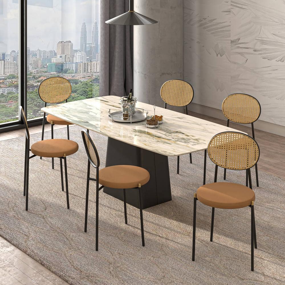 Black Velvet and Rattan High Back Side Chair Set