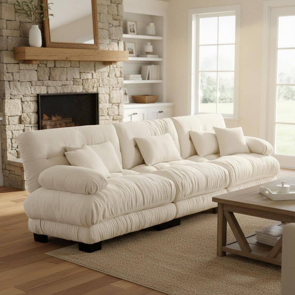 Homy Casa MINH 133.8 in. Pillow Arm 3-Piece Chenille Modular