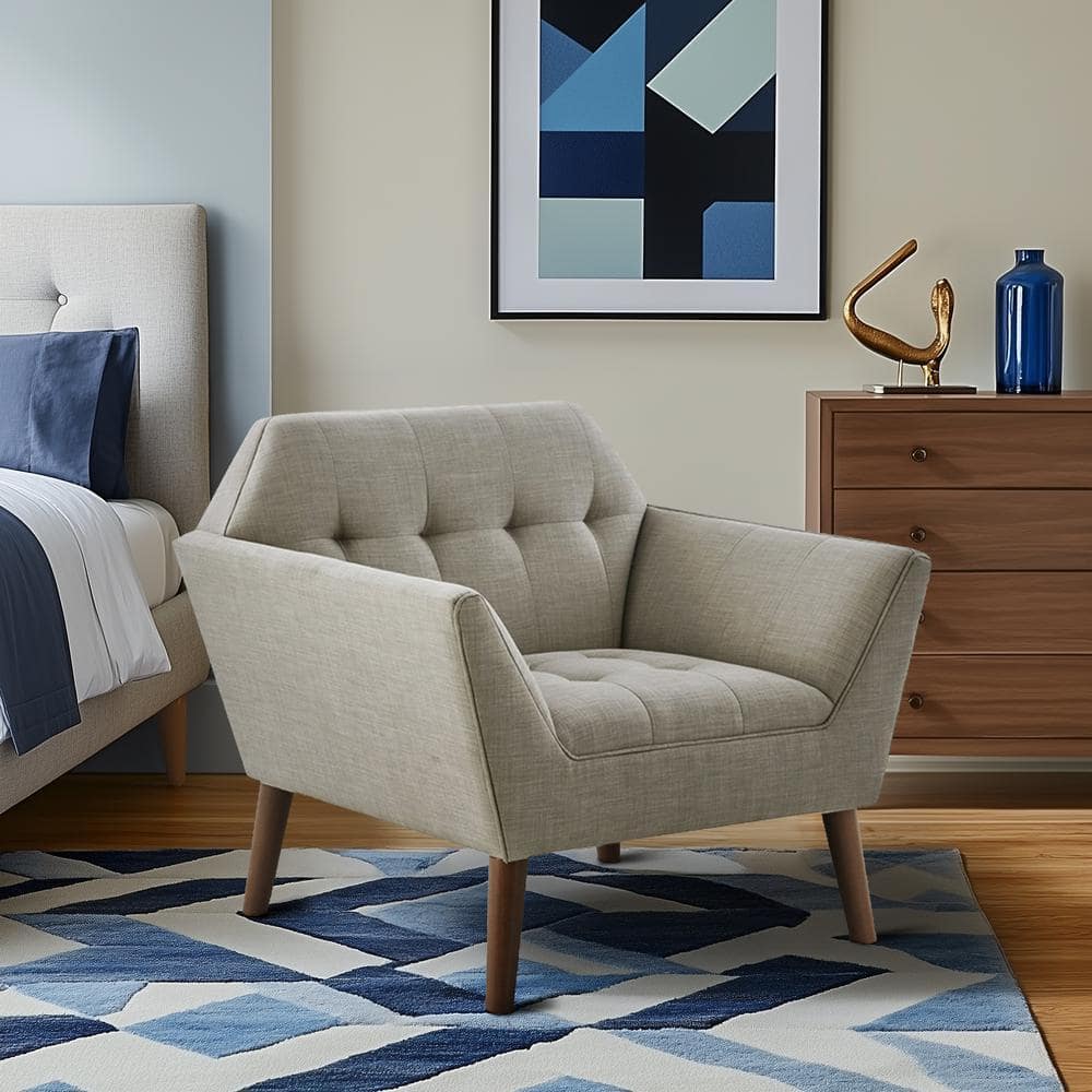 Mid-Century Modern Light Grey Wood Accent Lounge Chair