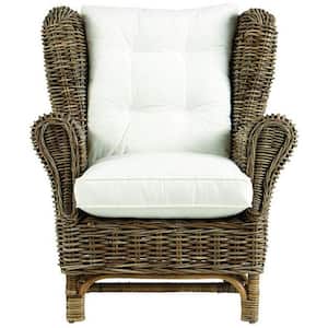 Kubu Gray Fabric Wing Chair with White Cushion