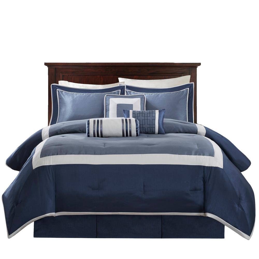 Madison Park Abigail 7Piece Navy Queen Polyester Comforter Set MP10