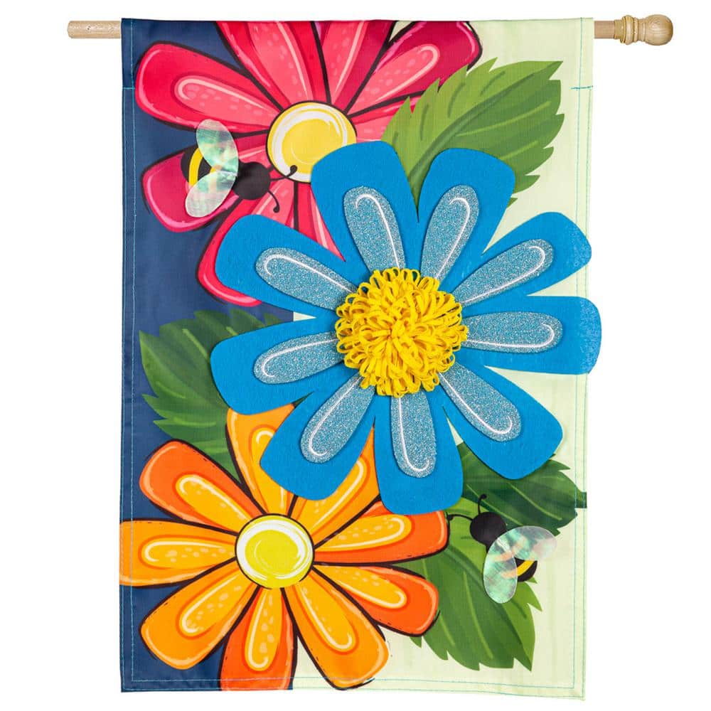 Spring Floral Applique House Flag with 3D Accents