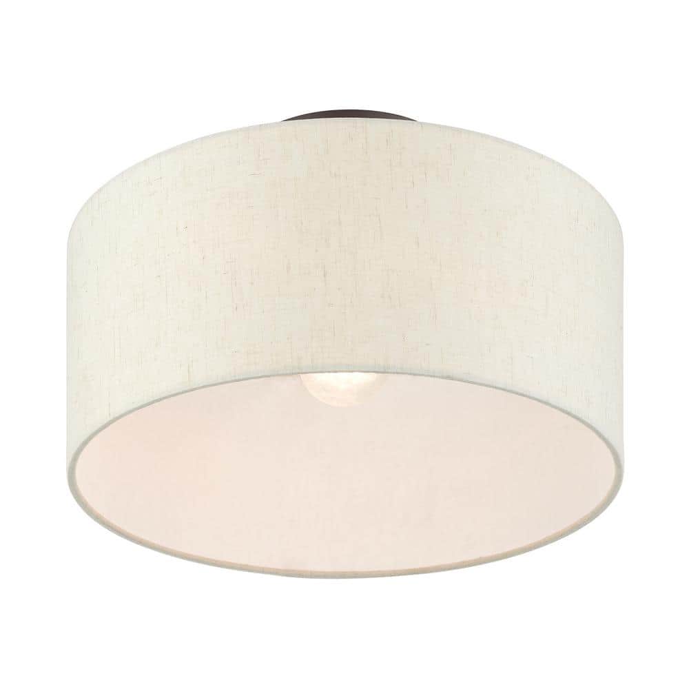 English Bronze Drum Shade Semi Flush Mount Light
