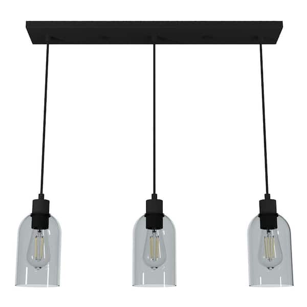 Hunter Lochemeade 3 Light Natural Iron Shaded Chandelier with Smoked Glass Shades Kitchen Light