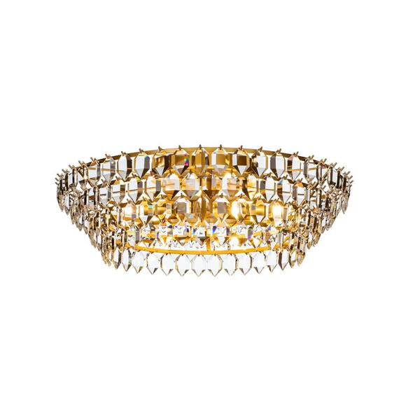 ALOA DECOR 28 in. 8-Lights 4-Tier Mid Century Modern Glam  Antique Gold Round Flush Mount Ceiling light with Crystal