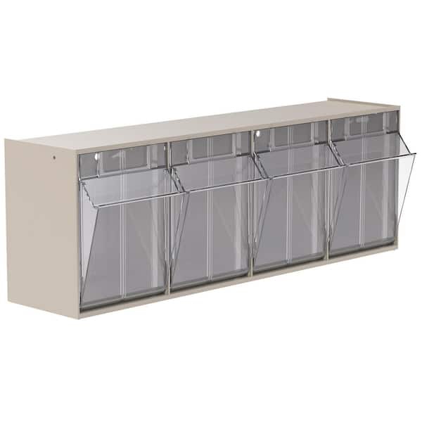 Akro-Mils 06704, 23 5/8 in. W x 6 3/4 in. D x 8 3/16 in. H, 4-Compartment Cabinet Small Parts Organizer Storage Bins, Tan (1-Pack)