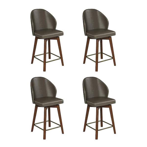 JAYDEN CREATION Lothar Mid-Century Modern Swivel Stool set of 4 with Solid Wood Legs-GREY