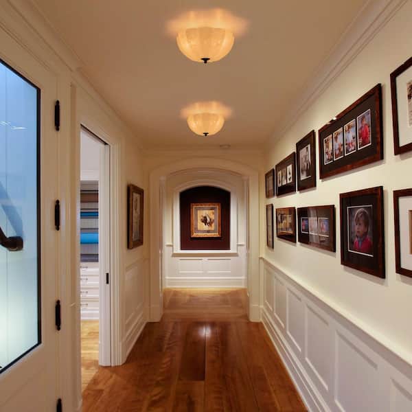 Dvorakova 15.94 in. 3-Light Black and White Bowl Semi-Flush Mount Ceiling Light with Glass Shade