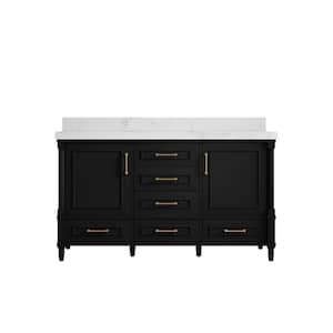 Hudson 60 in. W x 22 in. D x 36 in. H Single Sink Bath Vanity in Black with 2 in. Calacatta Nuvo Top