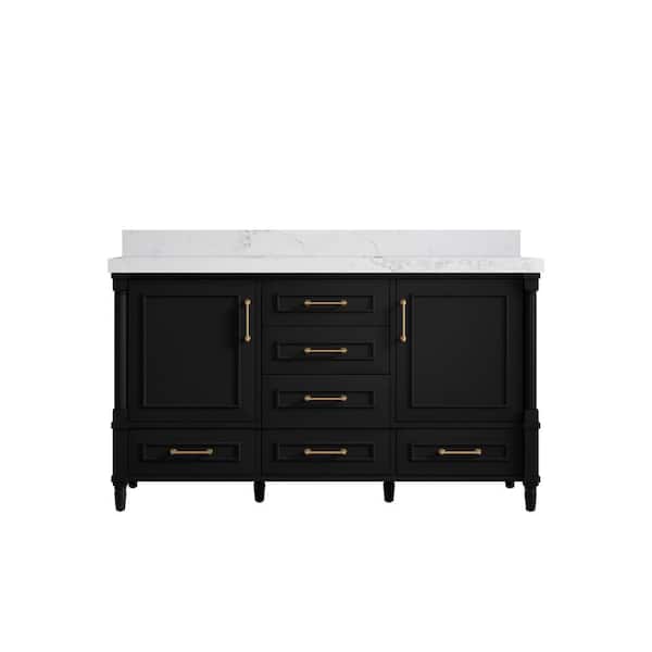 Willow Collections Hudson 60 in. W x 22 in. D x 36 in. H Single Sink Bath Vanity in Black with 2 in. Calacatta Nuvo Top