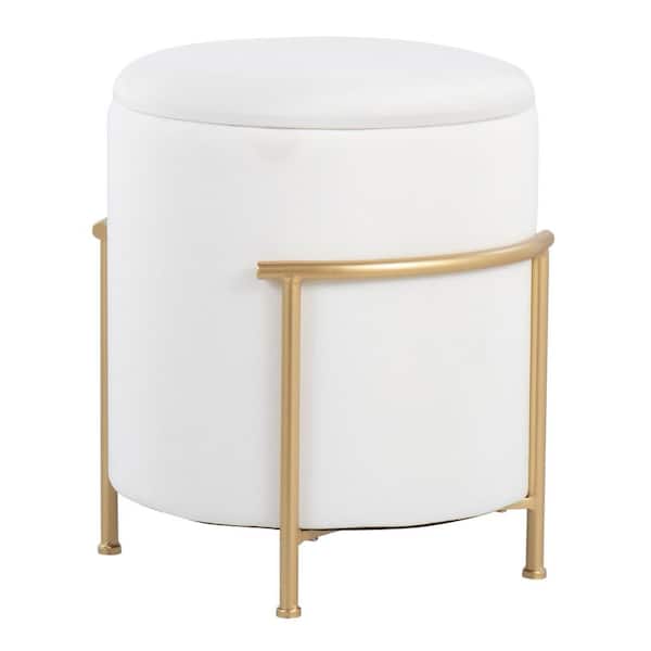 Lumisource Rhonda Cream Velvet and Gold Metal Storage Ottoman