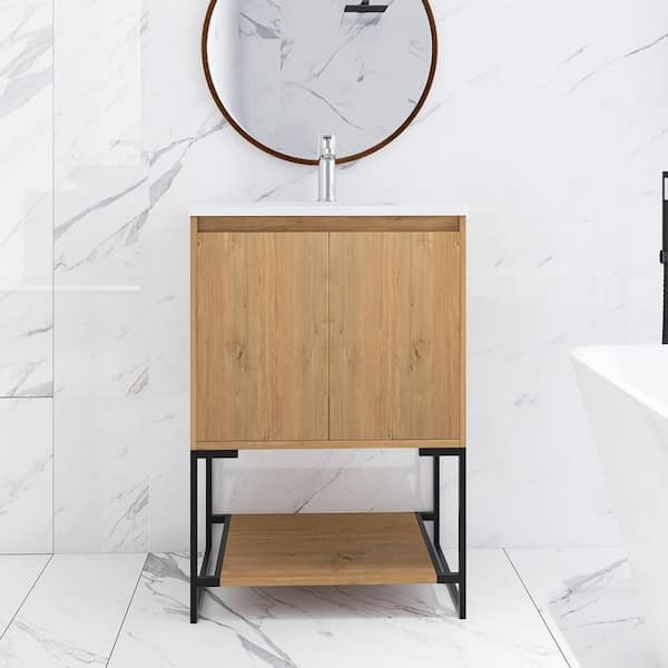 JimsMaison Allen 24 in. W x 19 in. D x 34 in. H Freestanding Bath Vanity in Charcoal Gray with White Cultured Mable Top