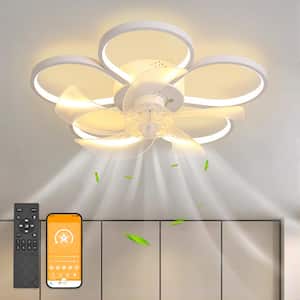 19.69 in. White Modern Dimmable Low Profile Flower Shape Indoor LED Ceiling Fan with Light