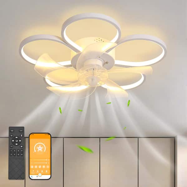 GoYeel 19.69 in. White Modern Dimmable Low Profile Flower Shape Indoor LED Ceiling Fan with Light