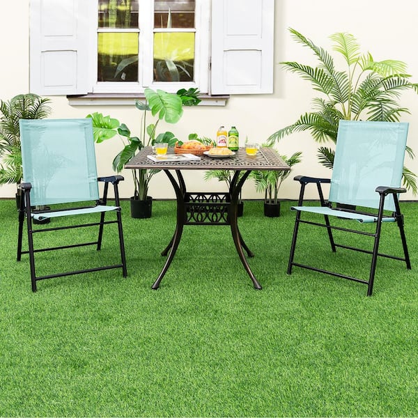 Gymax Mint Green Patio Folding Chairs Outdoor Portable Fabric Pack