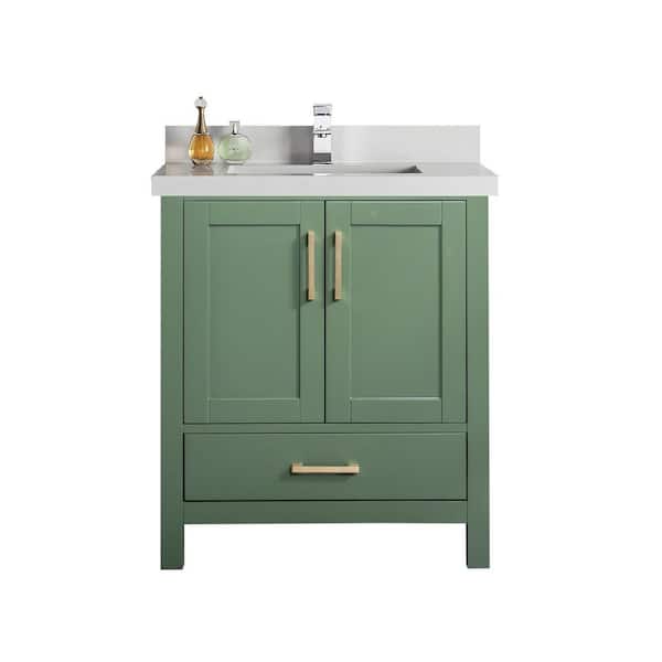 Willow Collections Malibu 30 in. W x 22 in. D x 36 in. H Bath Vanity in Lafayette Green with 2 in. Carrara Quartz Top