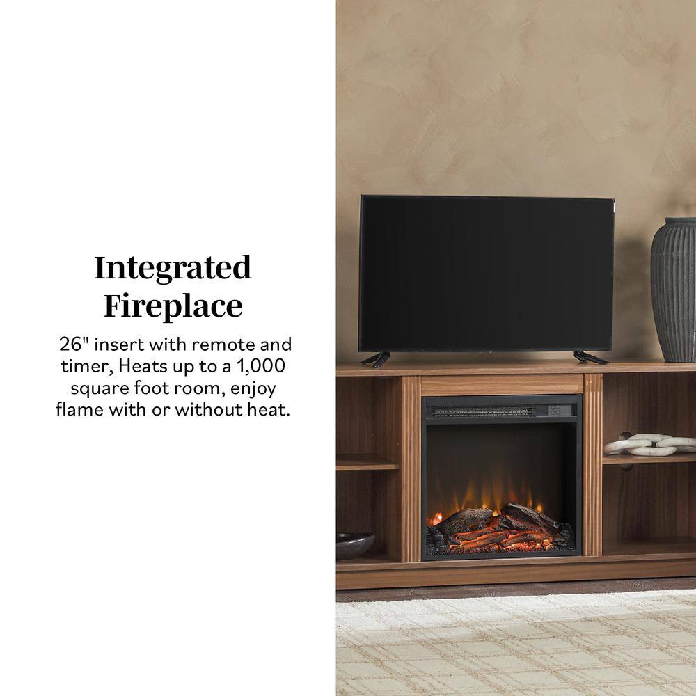 Mocha 70" Modern Reeded TV Stand with Electric Fireplace