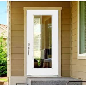 32 in. x 80 in. Legacy Full Lite Clear Glass Right Hand Inswing White Primed Fiberglass Prehung Front Door