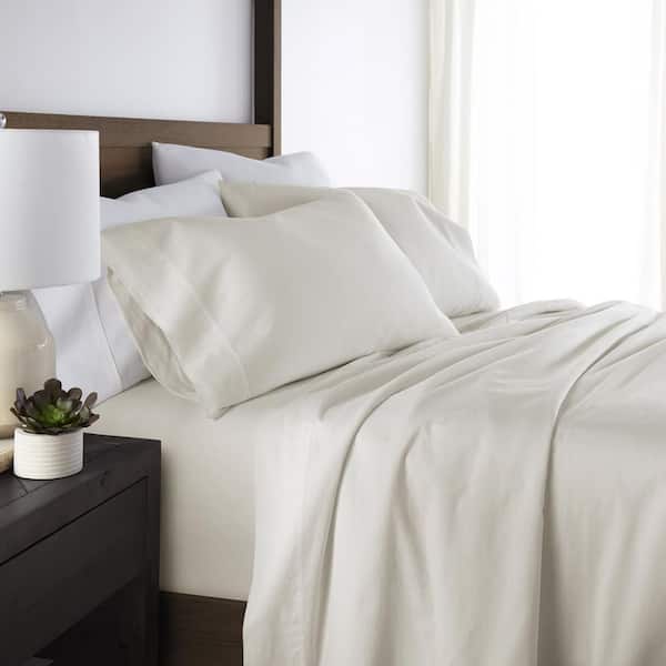 4-Piece Ivory 300 Thread Count Solid Cotton Sheet Set in Queen