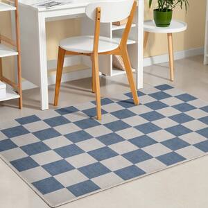 Blue 3 ft. 3 in. x 5 ft. Flat-Weave Apollo Square Modern Geometric Boxes Area Rug